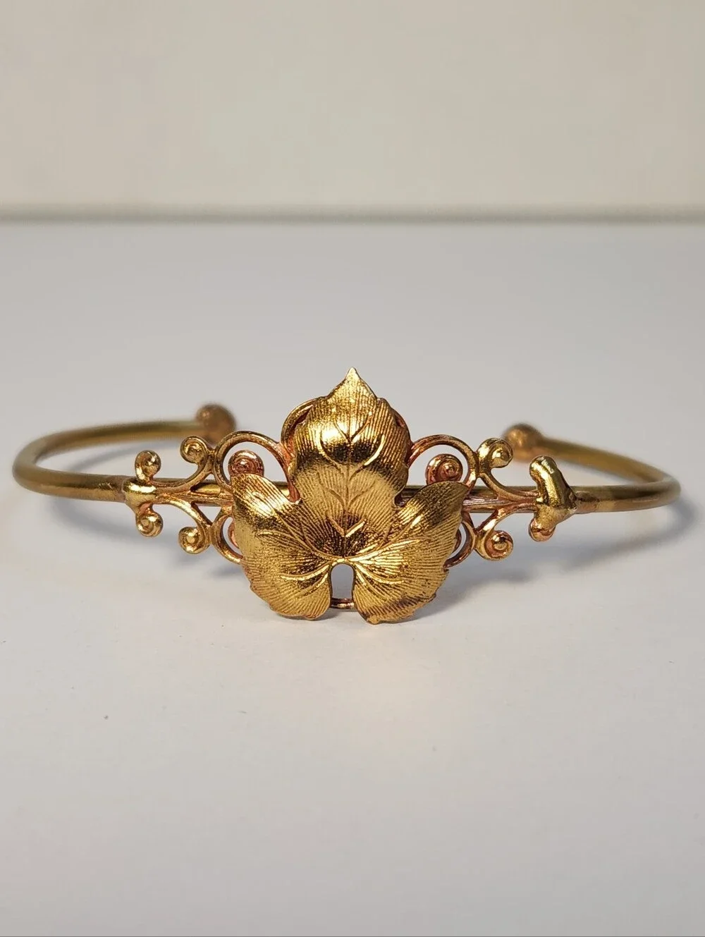VTG Gold Filled Grapevine Leaf Cuff Victorian Revival Botanical Bracelet